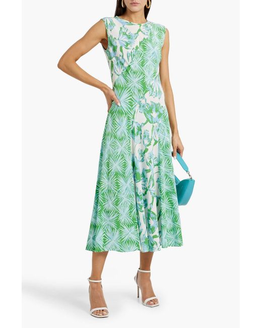 Diane von Furstenberg Green Sunniva Printed Crepe Midi Dress