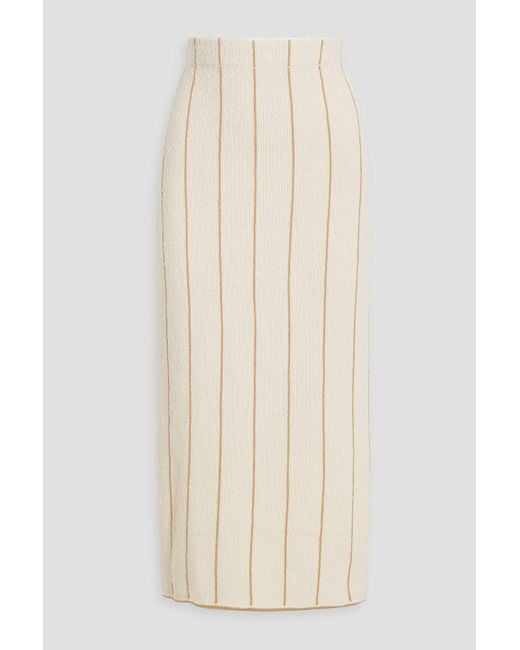 By Malene Birger Natural Hercula Striped Ribbed-Knit Midi Skirt