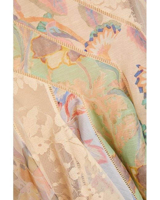 Zimmermann Natural Floral-Print Cotton-Blend Lace And Organza Maxi Dress