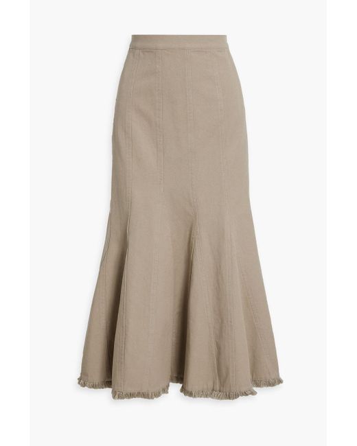 Max Mara Natural Acciaio Fluted Frayed Cotton-twill Midi Skirt
