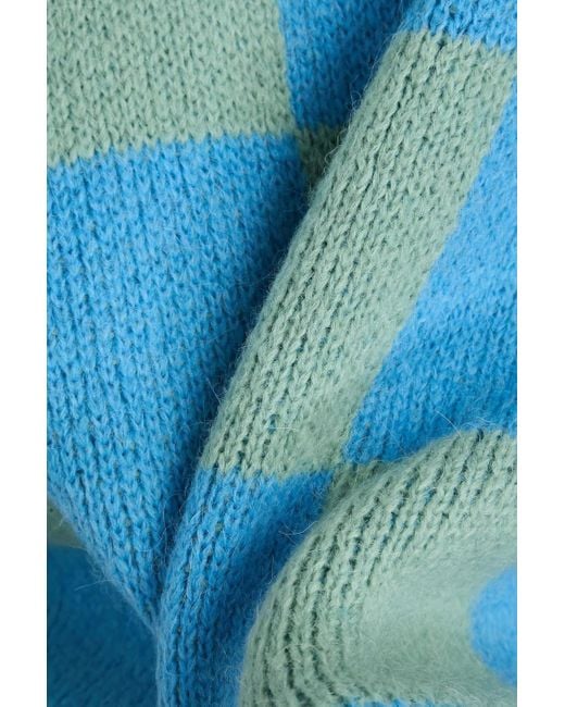 Stine Goya Blue Adonis Checked Jacquard-Knit Sweater
