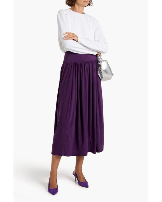 Tibi Purple Gathered Jersey Midi Skirt