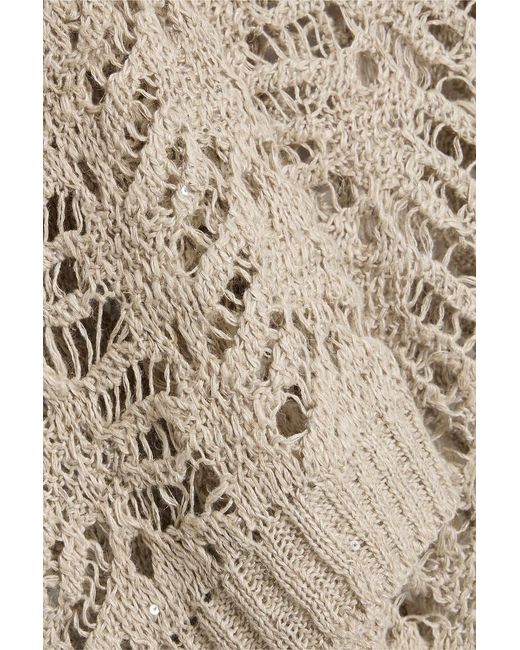 Brunello Cucinelli Natural Sequin-Embellished Crochet-Knit Linen-Blend Sweater