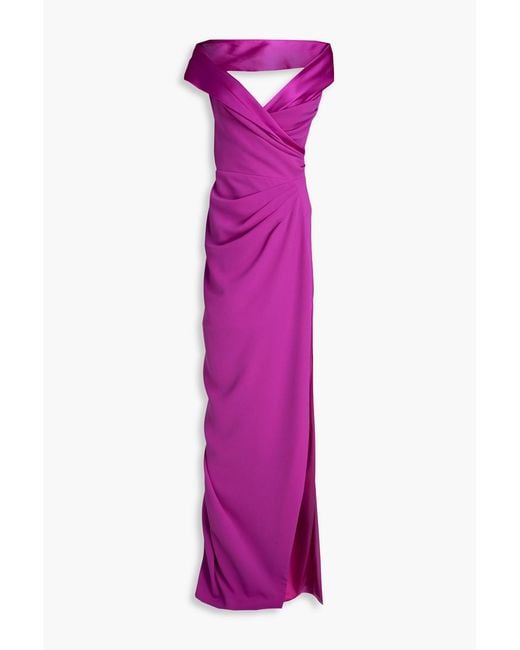 Rhea Costa Pink Wrap-effect Crepe Gown