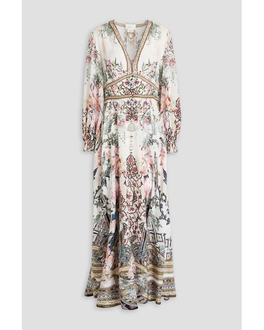 Camilla White Embellished Floral-print Silk Crepe De Chine Maxi Dress