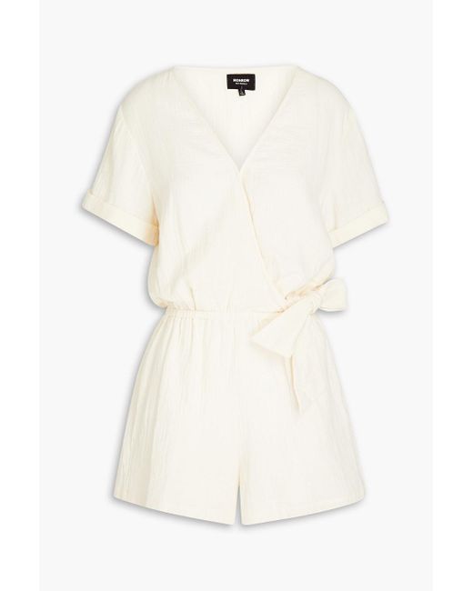 Monrow Wrap-effect Knotted Organic Cotton-gauze Playsuit in White | Lyst  Canada