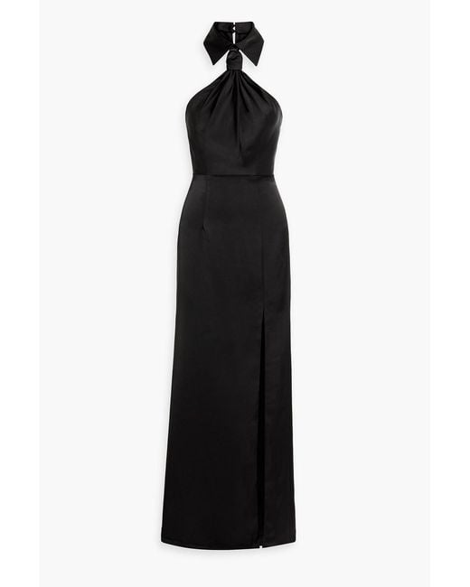 Halston Heritage Black Gemi Knotted Satin-crepe Halterneck Gown