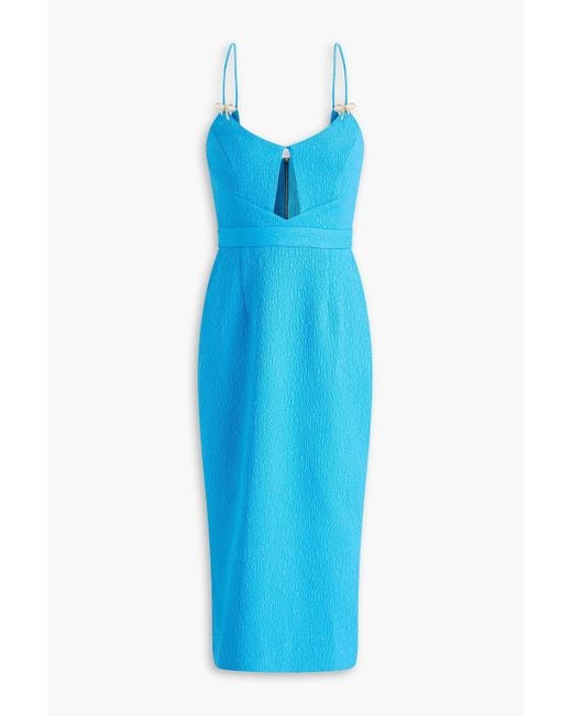 Rebecca Vallance Blue Bow-detailed Cloqué Midi Dress