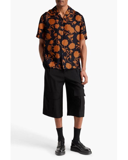 Versace Brown Floral-Print Silk-Twill Shirt for men