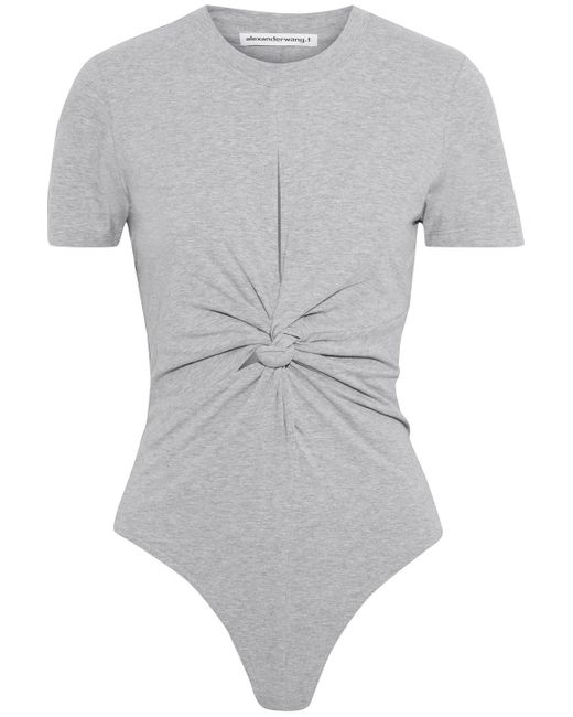 T By Alexander Wang Gray Twisted Mélange Stretch-cotton Jersey Bodysuit