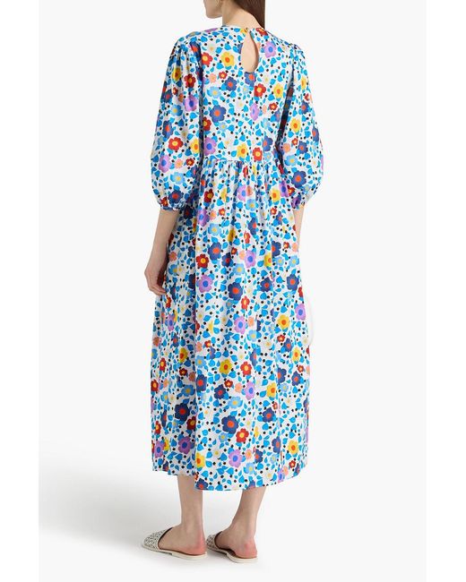 Borgo De Nor Blue Vanessa Floral-Print Cotton-Sateen Midi Dress