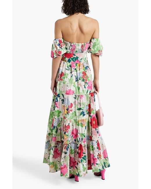 Cara Cara White Wethersfield Off-the-shoulder Floral-print Cotton-poplin Maxi Dress