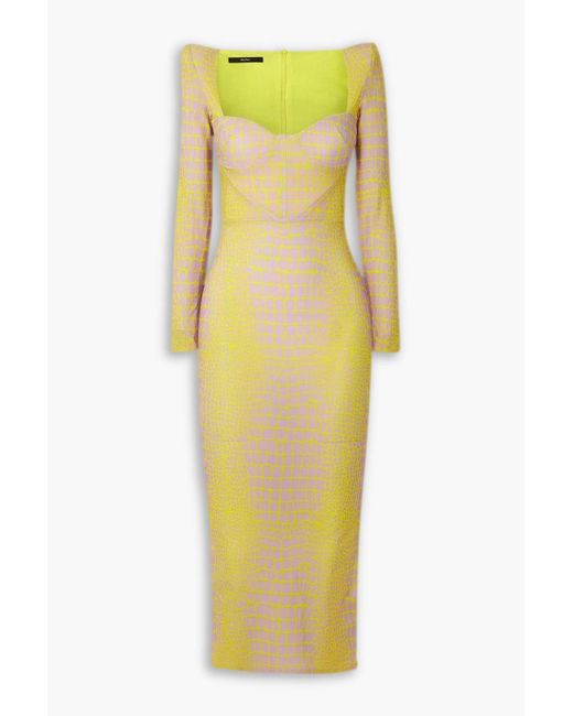 Alex Perry Yellow Lennon Printed Neon Stretch-jersey Midi Dress