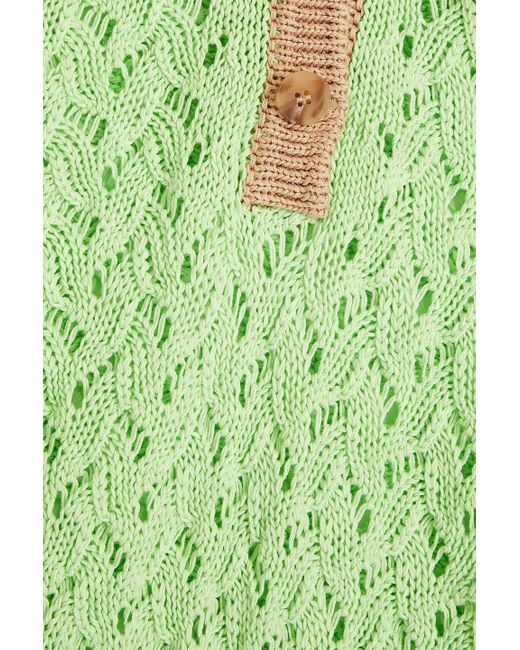Rejina Pyo Green Elfie Two-tone Cropped Crochet-knit Vest