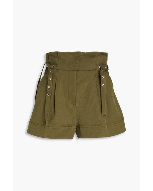 3.1 Phillip Lim Green Belted Cotton And Linen-blend Shorts