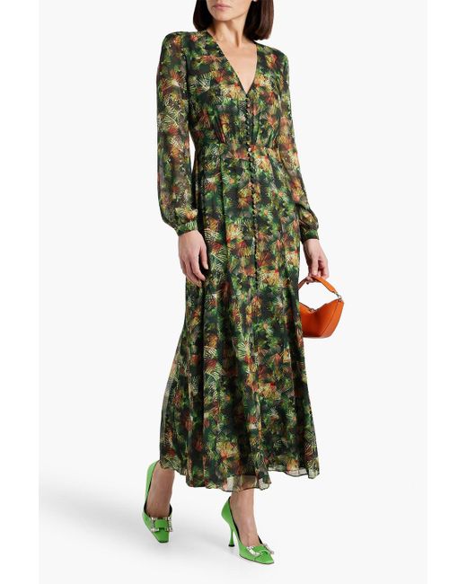 Saloni Green Annabel Embellished Printed Silk-chiffon Maxi Dress