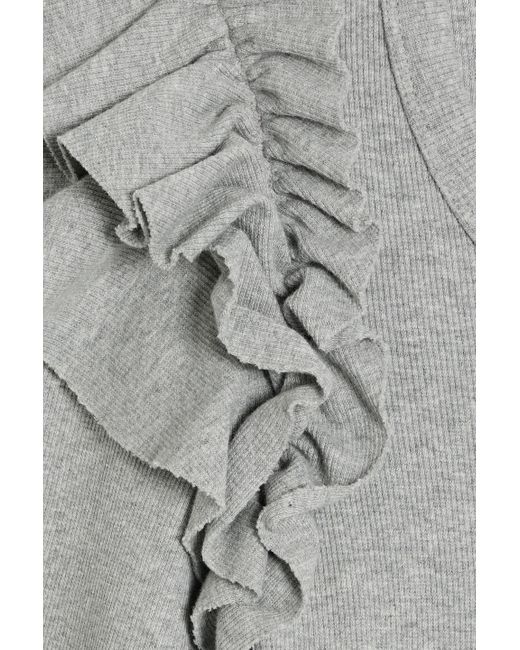 Veronica Beard Gray Avedon Ruffled Ribbed Stretch-cotton Jersey Top