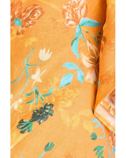 Solid & Striped Orange The Renata Cropped Floral-print Linen-blend Top