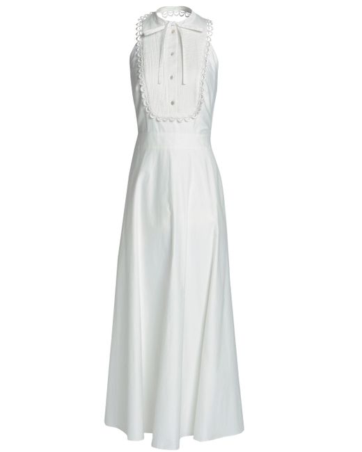 Temperley London Woman Fountain Pintucked Cotton-poplin Halterneck Midi Dress White
