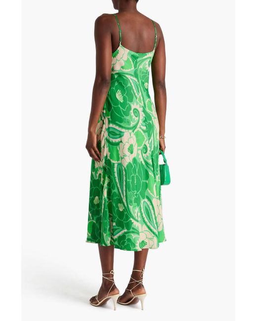 Farm Rio Green Slip dress in midilänge aus satin mit floralem print und cut-outs