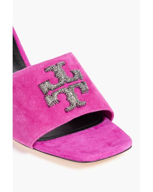 Tory Burch Pink Eleanor Embellished Suede Sandals