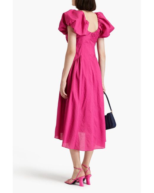FRAME Pink Pintucked Cotton-cloquè Midi Dress