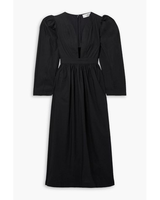 Sea Black Steph Gathered Cutout Cotton-poplin Midi Dress