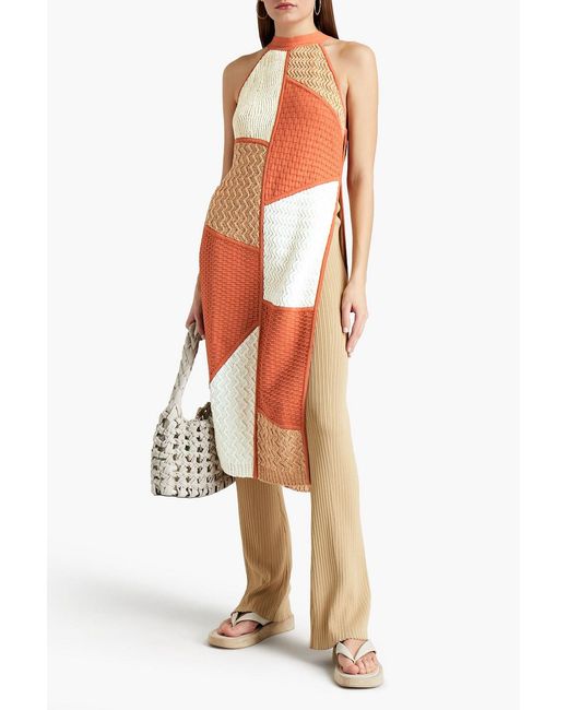 Nanushka Orange Patchwork-Effect Knitted Tunic