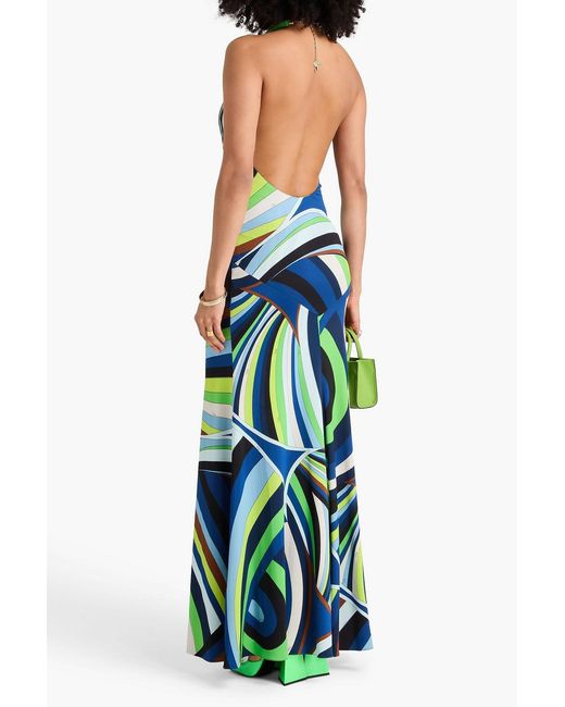 Emilio Pucci Blue Open-Back Printed Stretch-Jersey Maxi Dress