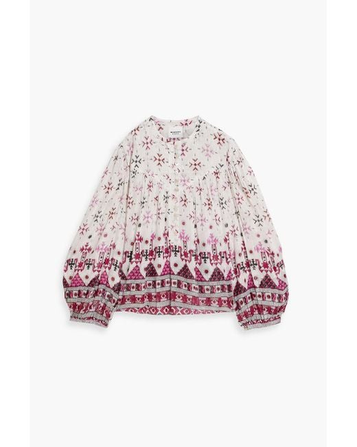 Isabel Marant Pink Salika Metallic Printed Cotton-Blend Voile Blouse