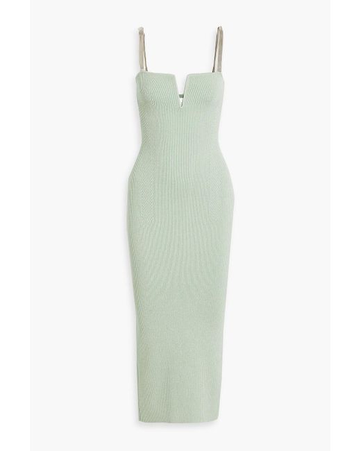 Galvan Green Ophelia Chain-trimmed Ribbed-knit Midi Dress