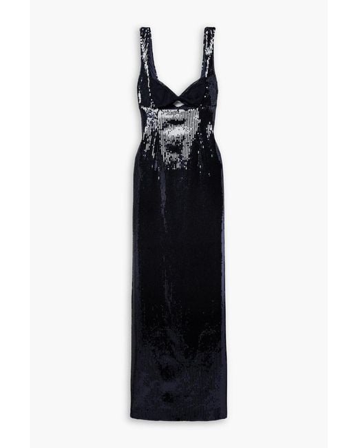 Galvan Black Liquid Twist-Front Cutout Sequined Tulle Gown