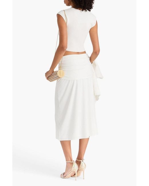 Hervé Léger White Valentina Embellished Draped Stretch-jersey Midi Skirt