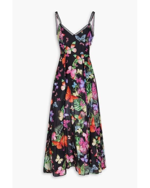 Charo Ruiz White Iraso Guipure Lace-Trimmed Printed Cotton-Blend Midi Dress