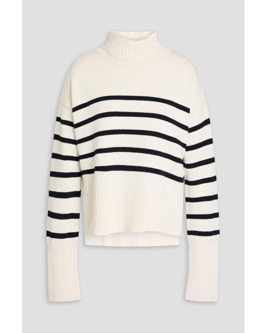 Veronica Beard White Lancetti Striped Cotton Turtleneck Sweater