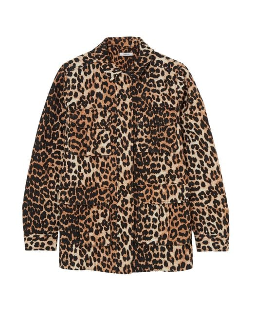 Ganni Brown Camberwell Leopard-print Linen And Cotton-blend Canvas Jacket Animal Print