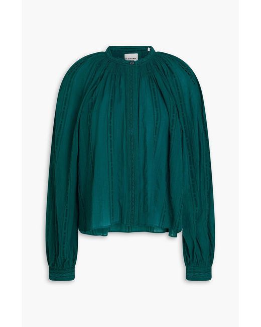 Isabel Marant Green Imaye Crochet-Trimmed Cotton-Blend Jacquard Top
