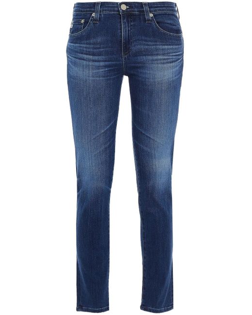 AG Jeans Blue Faded Mid-rise Skinny Jeans