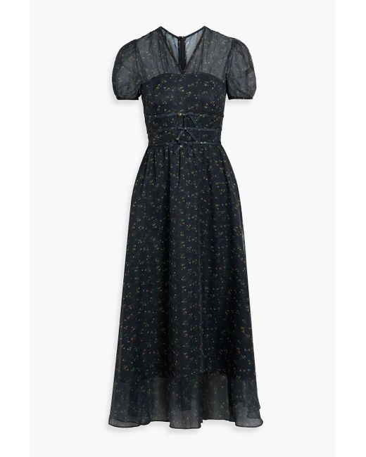 HVN Black Scarlett Layered Floral-Print Chiffon And Satin Midi Dress