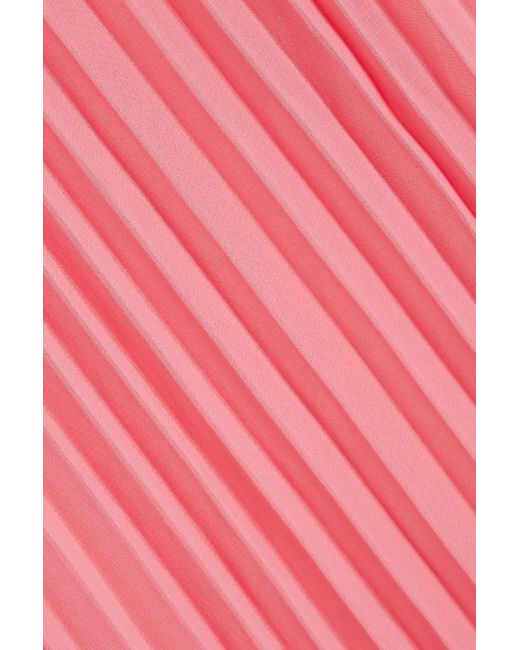 Badgley Mischka Pink Cutout Pleated Chiffon Maxi Dress