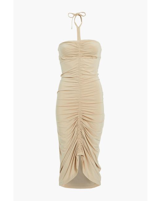 Ronny Kobo Natural Darlene Ruched Stretch-Jersey Halterneck Dress