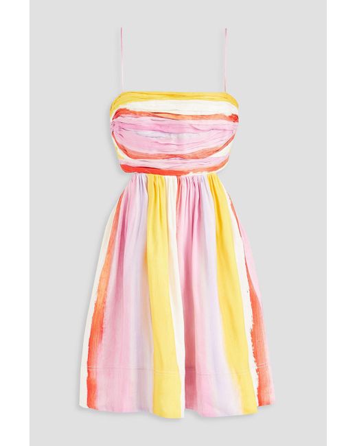 Aje. Pink Cutout Plissé Linen-blend Mini Dress