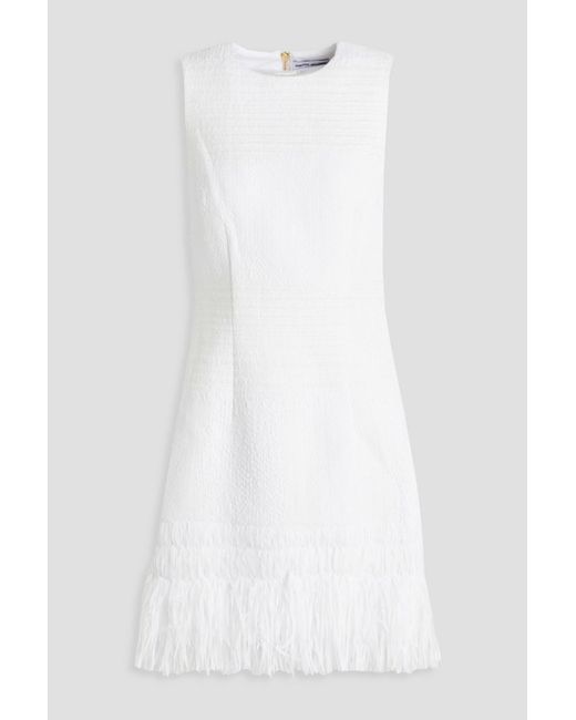 Rebecca Vallance White Fringed Tweed Mini Dress