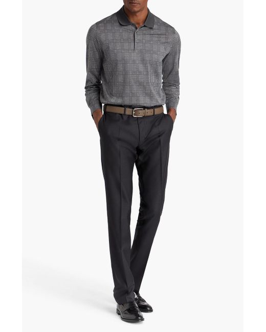 Canali Gray Checked Cotton-Jersey Polo Shirt for men