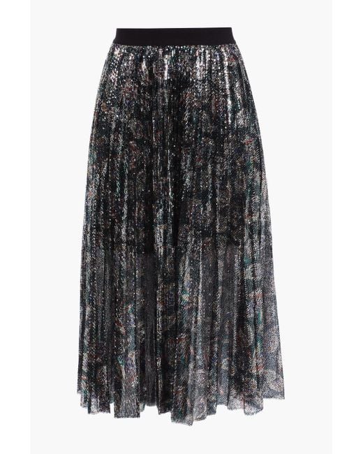 Maje Black Jilio Pleated Sequined Tulle Midi Skirt
