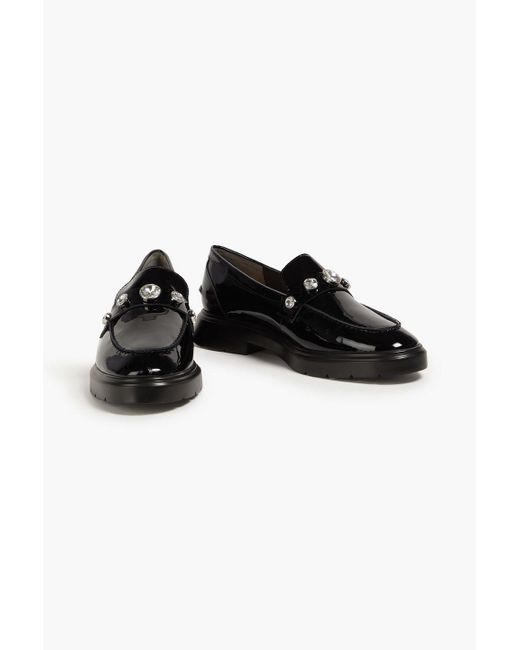 Stuart Weitzman Black Crystal-embellished Patent-leather Loafers
