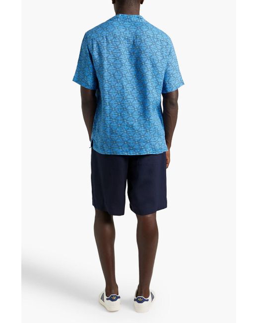 Frescobol Carioca Blue Roberto Printed Linen Shirt for men