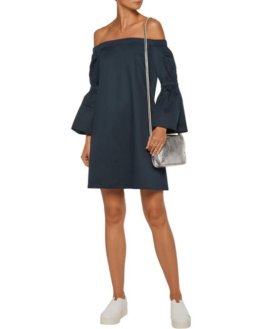 Tibi Blue Off-The-Shoulder Cotton-Poplin Mini Dress