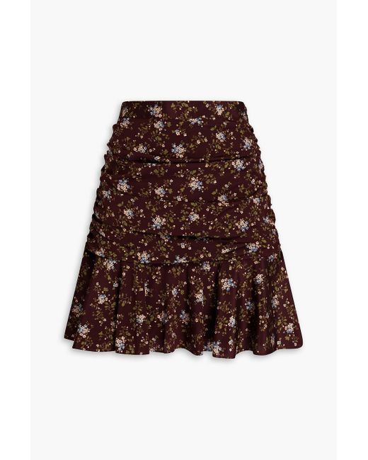 Veronica Beard Brown Taras Ruched Floral-print Mini Skirt