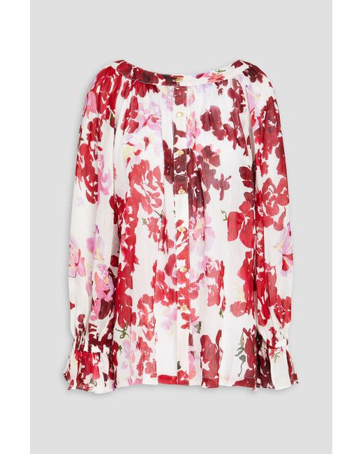 Aje. Red Le Corsaire Floral-print Linen And Silk-blend Shirt